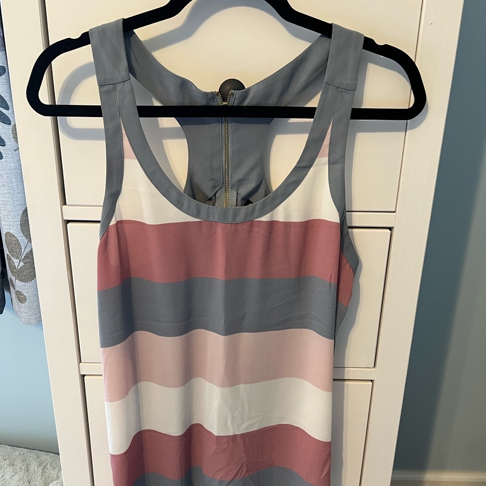 Express Gray Pink Striped Racer Back Tank Womans Medium EUC